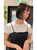 切りっぱなしボブミニボブグレージュパツっと黒髪暗髪アゴライン