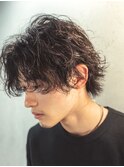 ブリーチなしカラー◆ニュアンスパーマ/センターパート大人