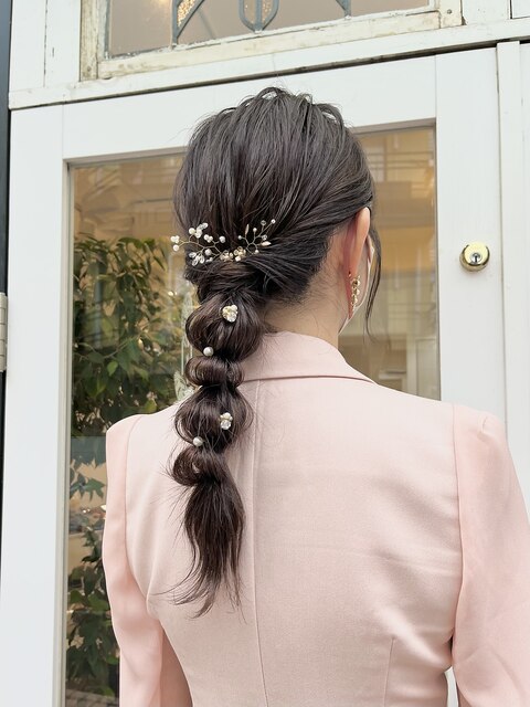 結婚式ヘアセット☆ぽこぽこ編み下ろしアレンジ