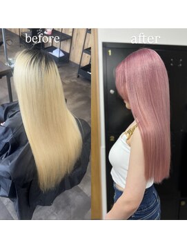 アーサスバイヘッドライト 水戸城南2丁目店(ursus by HEADLIGHT) 【LEN】ハイトーンピンクカラーダブルカラーピンクケアブリーチ