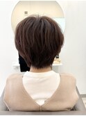丸みショート シースルーバング ピンクブラウン