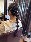 オニオンまとめ髪ボリューム結婚式 お呼ばれヘア 二次会ドレス