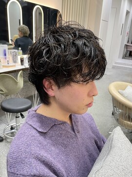 ロンド メリー 大宮(Lond merry) men'sカットスペインカールブルーブラック黒染めブリーチ/大宮