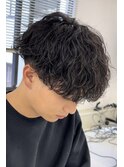原宿波巻きスパイラルパーマメンズカットラウンドマッシュ30代