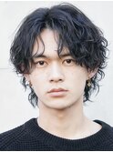 大分シャドウパーマメンズカットラウンドマッシュセンターパート