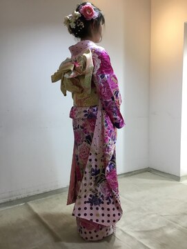 美容室 髪人形 成人式 セット着付け