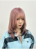 ホワイトピンク/レイヤーカット/裾カラー