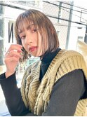 前髪あり切りっぱなしボブ パーマ 極細ハイライト スプリングt29