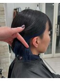 ツーブロックボブインナーカラーブルーカラー