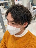 レブヘアー 西院(LEVHAIR)&nbsp;マンバンフェードダークアッシュニュアンスパーマセンターパート