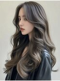 ゆる巻きロング ナチュラルハイライト×アッシュモカブラウン