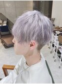 ブリーチデザイン×ホワイトシルバーグレーツーブロックマッシュ