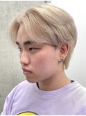 韓国メンズホワイトシースルーマッシュアッシュグレージュカラー