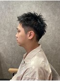 ブルーブラックツーブロックアップバングショート