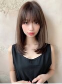 【Lond ambre】 グレーページュストレートレイヤーロング黒髪