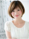 小顔ショートボブ　ミルクベージュ/シルキーベージュ/斜めバング