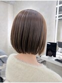 顔周りカット/縮毛矯正/ダークブラウン/コーラルピンク