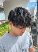 センターパート波巻きパーマニュアンスパーマ