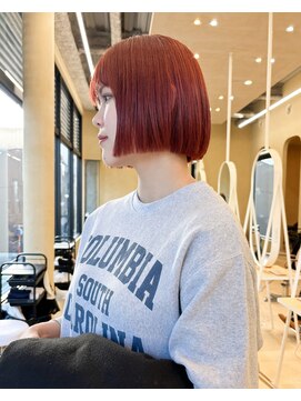 スニュウ(snuw) 切りっぱなしボブ小顔カットグレージュオレンジレッド