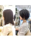前髪なし小顔ひし形丸み耳掛けショート20代30代40代50代（蘭）