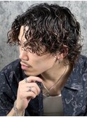 ハイライト/マッシュパーマ/ウルフ/アッシュブラック/波巻き