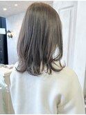 福山市美容室Caary透明感冬カラー青みグレージュセミロング