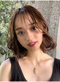 +小顔ミディアムパーマミディアム/デジタルパーマボブパーマ前髪