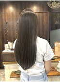ロングショートワンカールパーマカーキグレージュ前髪錦糸町