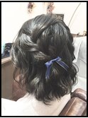 ボブヘアー編み込みハーフアレンジ