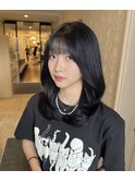 レイヤーカットセミロング黒髪パープルカラー10代20代30代