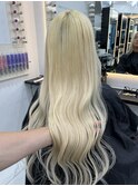 ホワイトブロンド/シールエクステ/レイヤーカット/髪質改善