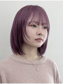 切りっぱなしボブハイトーンカラーナチュラルボブピンクベージュ