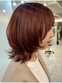 △ブリーチなしオレンジブラウンウルフヘアロブレイヤーカット