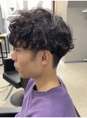 メンズ/アップバング/ツーブロックマッシュ/束感ショート波巻き