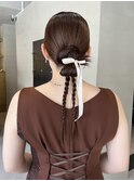 結婚式参列ヘアセットタイトスタイル編み下ろしカチモリ/今枝