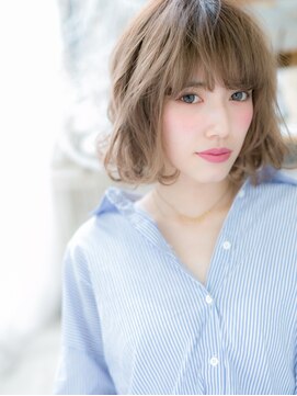 カバーヘア 上尾西口店(COVER HAIR) くすみベージュぱっつん前髪韓国風ボブパーマc6上尾10代20代30代