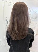 韓国ヘア顔周りレイヤーミルクティーベージュ暗めオリーブ