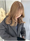 ★ピンクブラウン艶感大人くびれミディ前髪カット可愛い