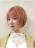 ペールオレンジカラー 丸みショートボブ フェイスレイヤーカット