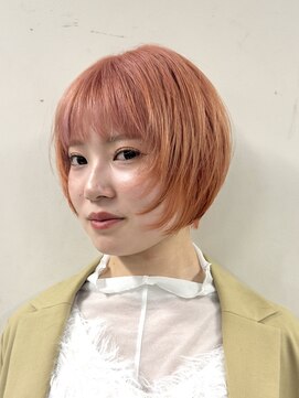 ピークアブー アヴェダ ギンザシックス(PEEK-A-BOO AVEDA GINZASIX) ペールオレンジカラー 丸みショートボブ フェイスレイヤーカット