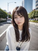 サラツヤストレートワンカールレイヤーロング透明感シアベージュ