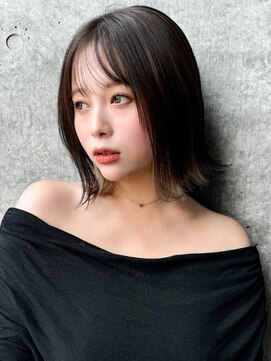 エインアンリー 表参道(AIN.ANLY.) ◯ワンレンボブルフ黒髪ネビージュ小顔ぱっつん前髪ウルフパーマ