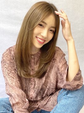 ジーナ 銀座(Zina) 小顔セミウェットウェーブピンクベージュハイライトカラー