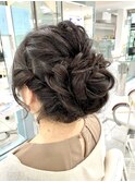 結婚式二次会ロープ編み込みお団子ヘアアレンジ20代30代40代