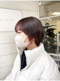 大人可愛いインナーカラー丸みショートボブ30代40代梅ヶ丘美容室