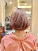 ボブ/ミニボブ/ワンレン/切りっぱなし/ブリーチ/ピンクベージュ