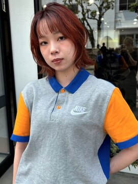 トナリ(tonari) ピンクオレンジ　ダブルカラー　ブリーチ【鹿児島中央駅】