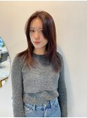 レイヤーカット　レッドブラウン　ミディアムヘア
