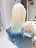 抜きっぱなしブロンド/エンドカラーブルー