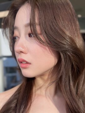 ベル 新宿店(Vel) 韓国風前髪なしカーテンバングシースルーバングロングレイヤー